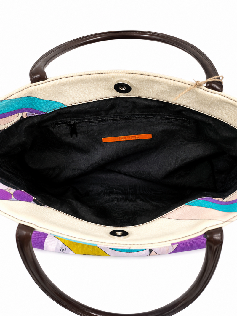 Emilio Pucci Signed Canvas Shopper Bag Multicolor