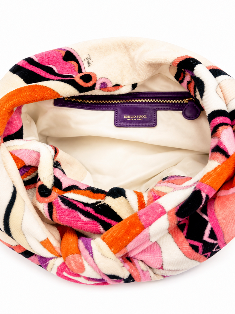 Emilio Pucci Signed Fabric Knot Hobo Bag Pink Multicolor