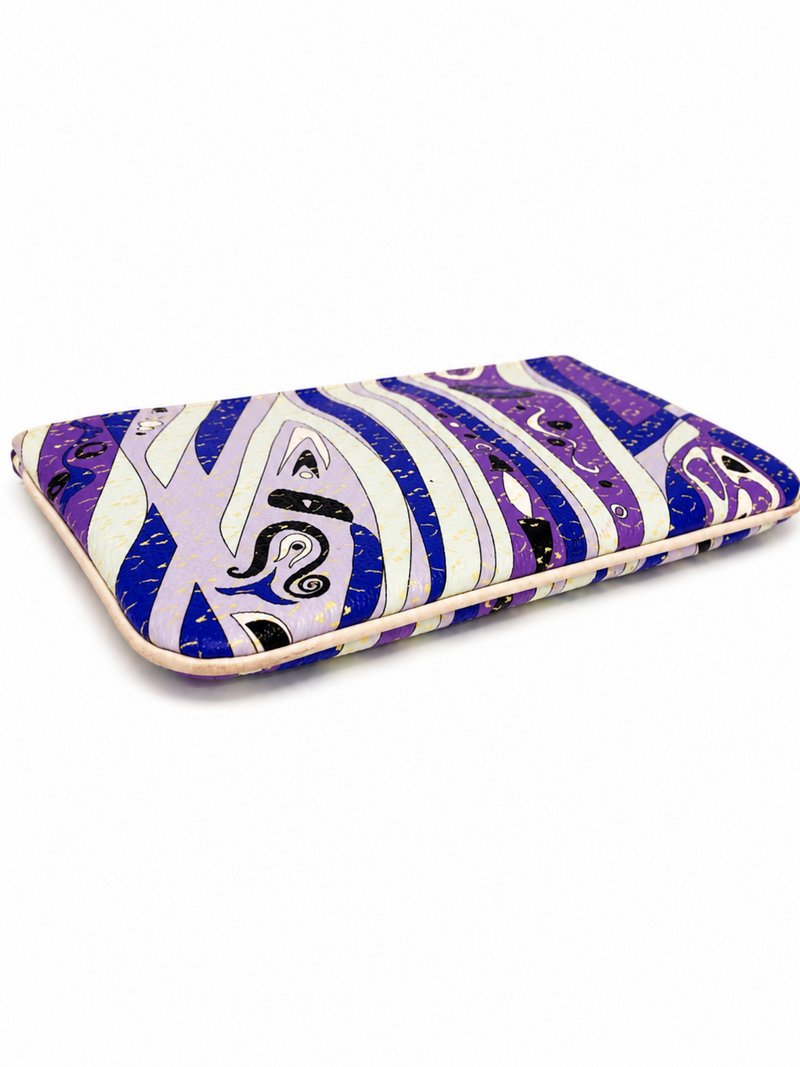 Emilio Pucci Signed Canvas Clutch Purple Multicolor