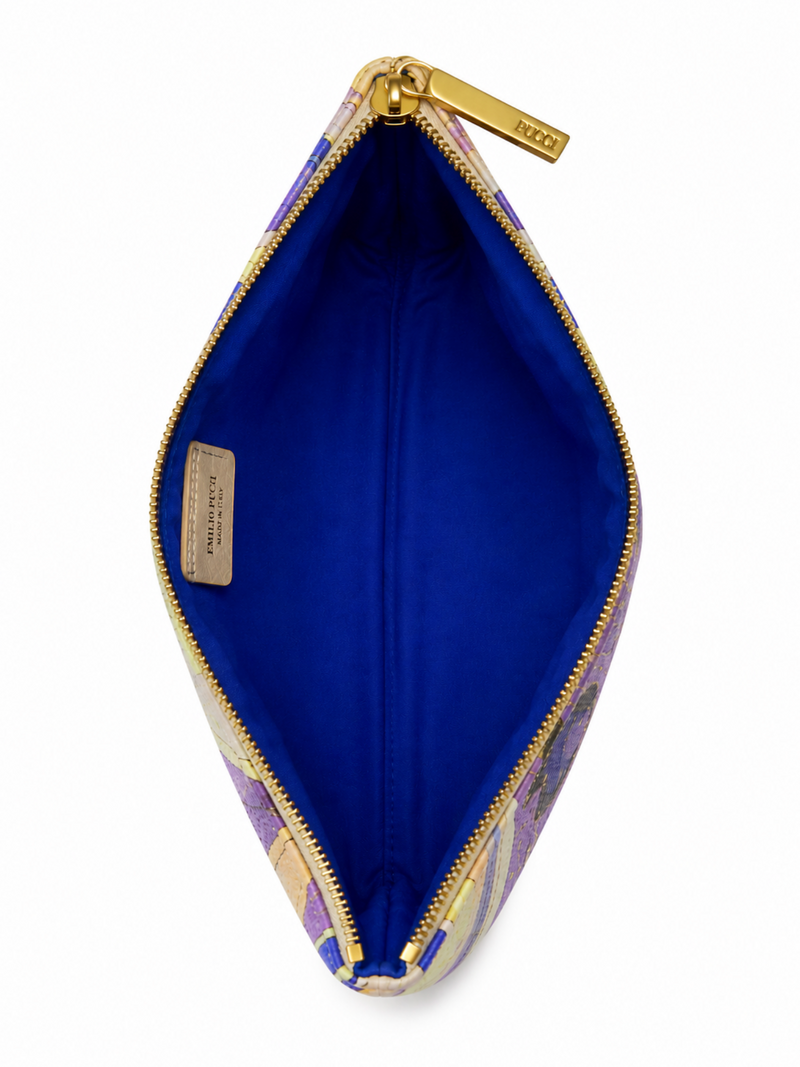 Emilio Pucci Signed Canvas Clutch Purple Multicolor