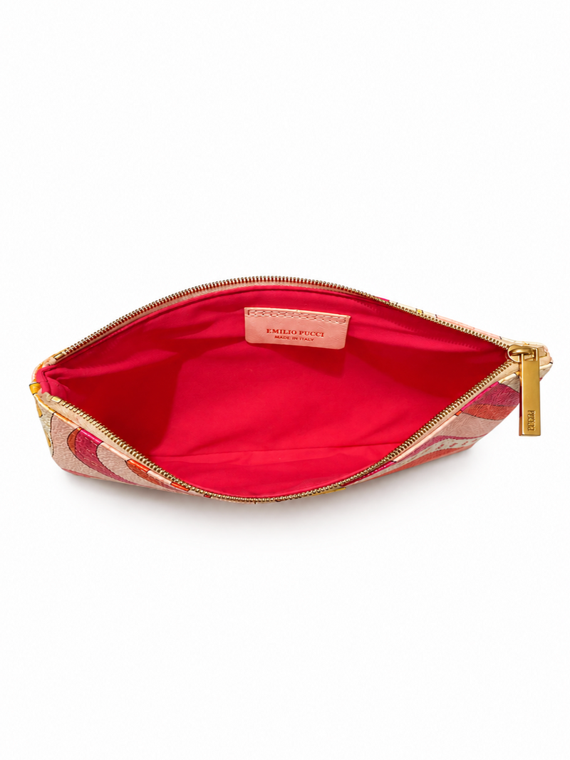 Emilio Pucci Signed Canvas Clutch Pink Multicolor
