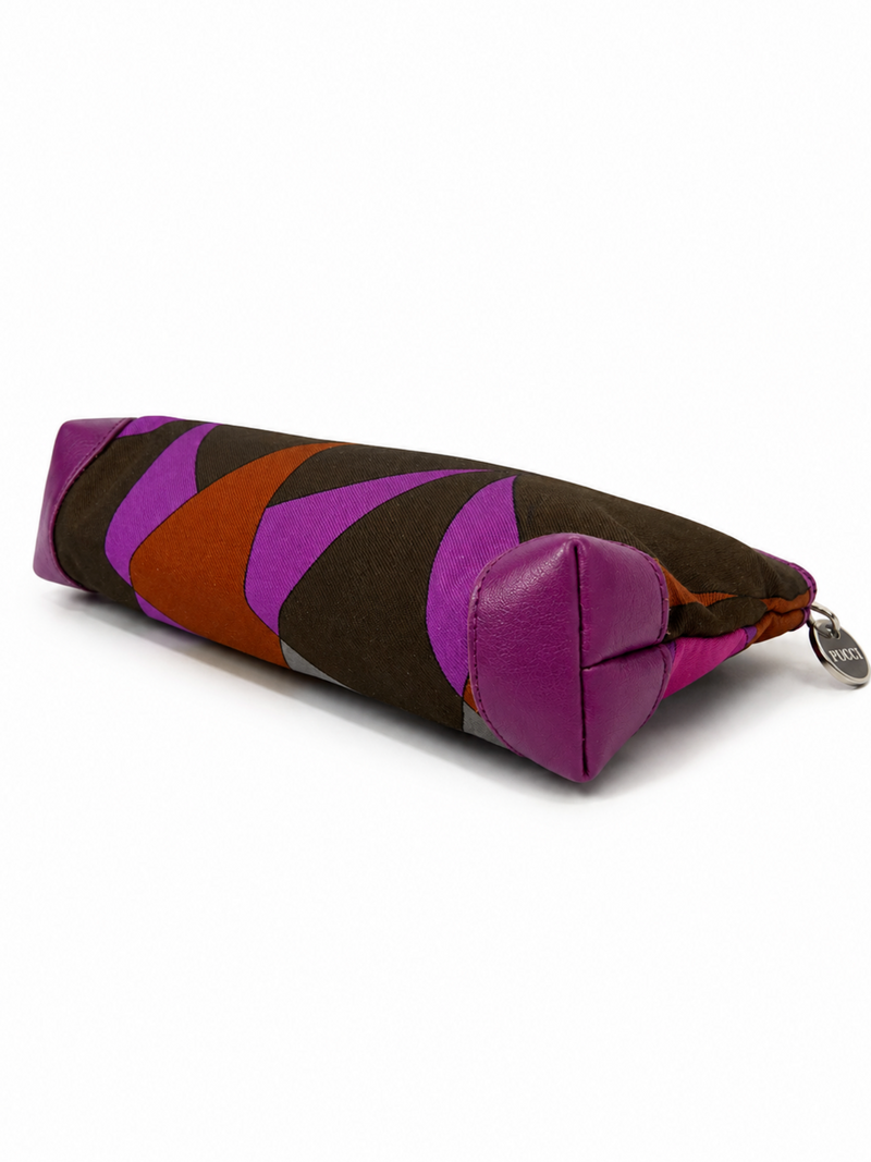 Emilio Pucci Signed Geometric Canvas Clutch Purple Multicolor