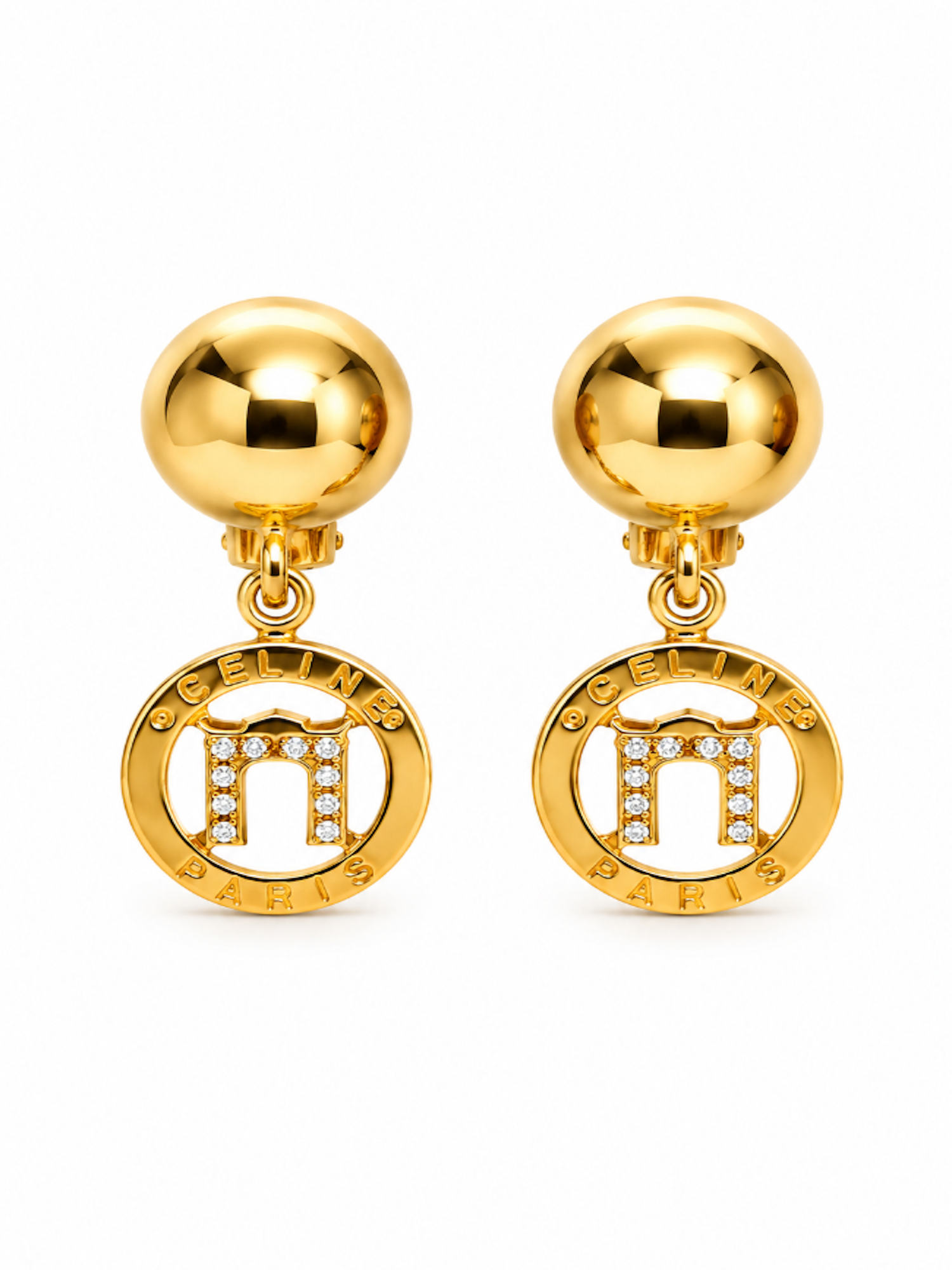 Celine 24K Logo Dangling Clip On Earrings