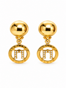 Celine 24K Logo Dangling Clip On Earrings