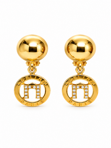 Celine 24K Logo Dangling Clip On Earrings