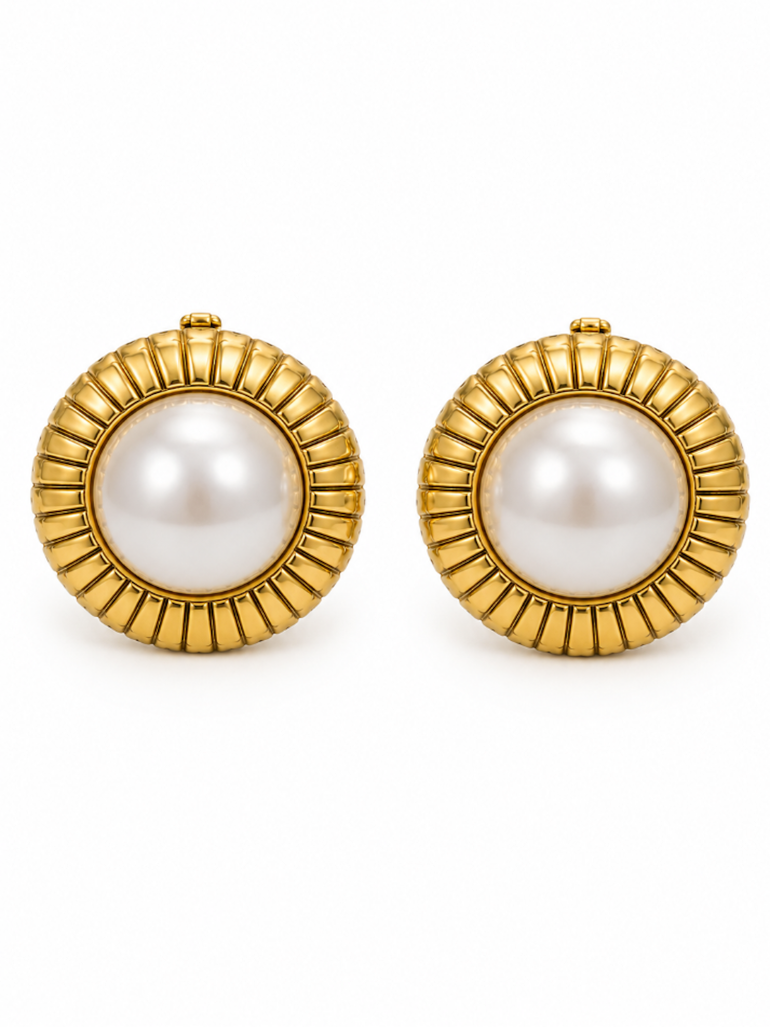 CHANEL Vintage 24K Pearl Clip On Sun Earrings Ivory