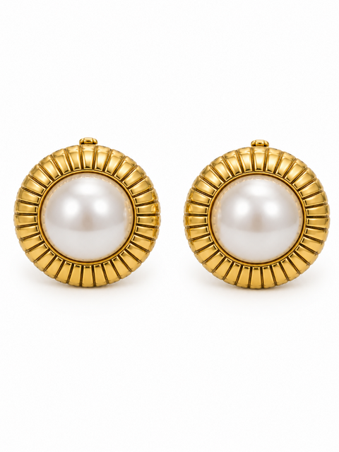 CHANEL Vintage 24K Pearl Clip On Sun Earrings Ivory