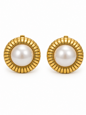 CHANEL Vintage 24K Pearl Clip On Sun Earrings Ivory