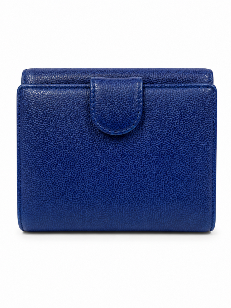 CHANEL CC Logo Caviar Leather Trifold Wallet Blue