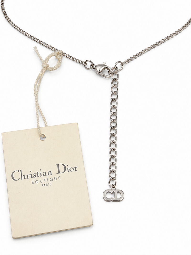 Christian Dior Logo Heart Vintage Necklace Silver