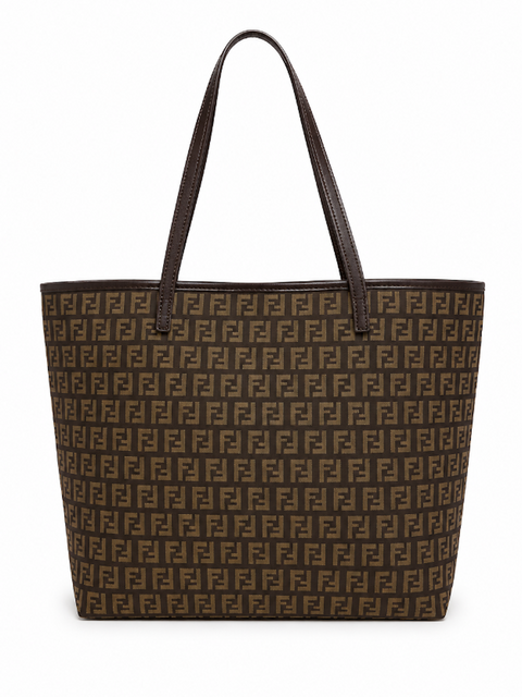 Fendi FF Logo Zucca Canvas Tote Bag Brown Beige