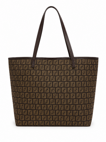 Fendi FF Logo Zucca Canvas Tote Bag Brown Beige