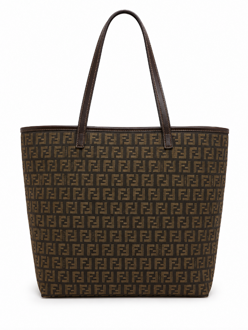 Fendi FF Logo Zucca Canvas Tote Bag Brown Beige