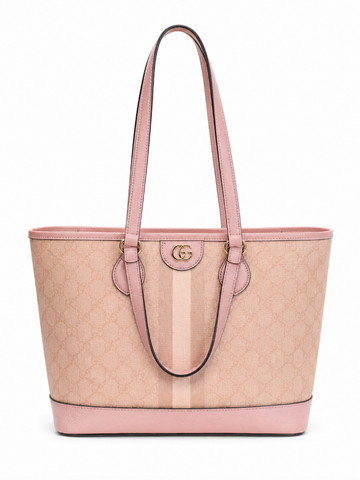 Gucci GG Supreme Monogram Medium Ophidia Shoulder Tote Bag Blush Pink
