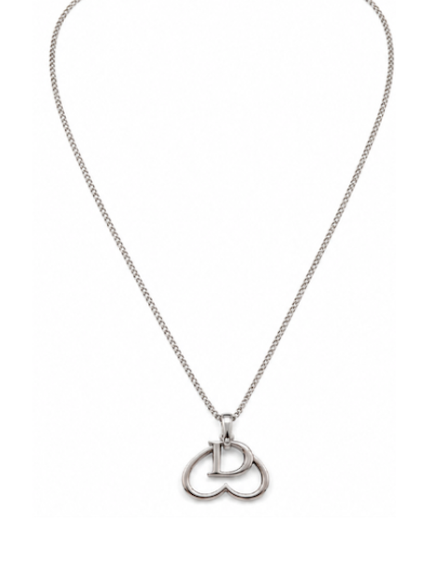 Christian Dior Logo Heart Vintage Necklace Silver