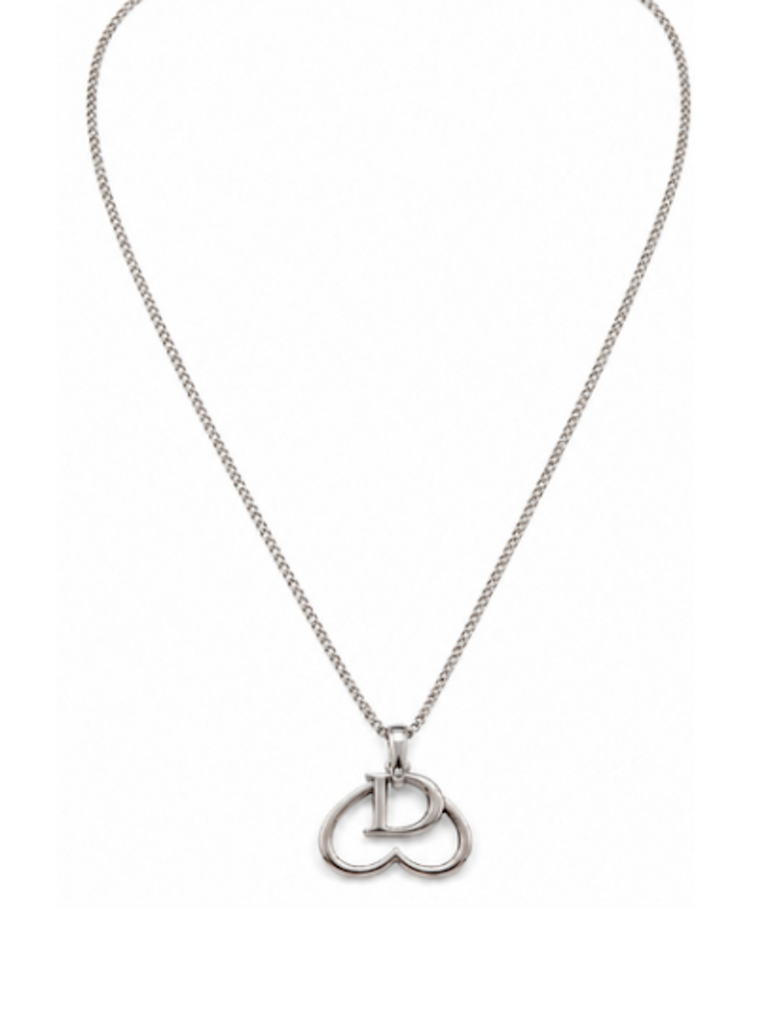 Christian Dior Logo Heart Vintage Necklace Silver