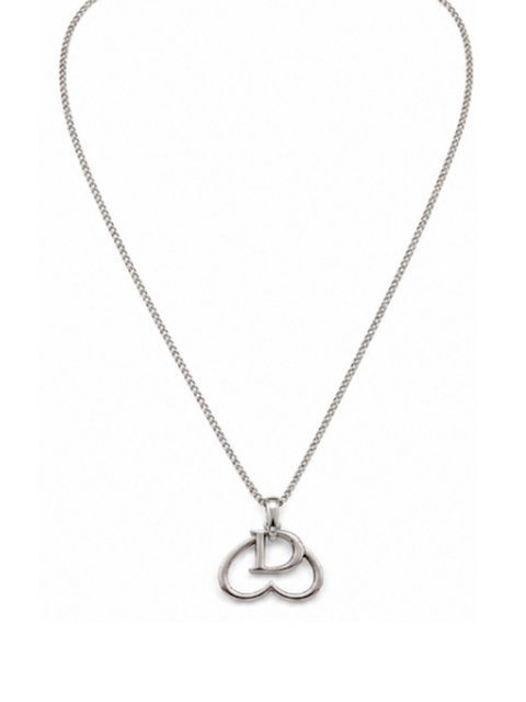 Christian Dior Logo Heart Vintage Necklace Silver