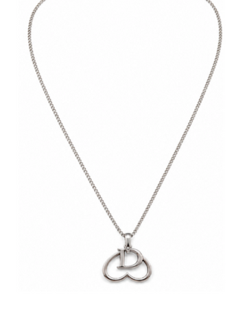 Christian Dior Logo Heart Vintage Necklace Silver
