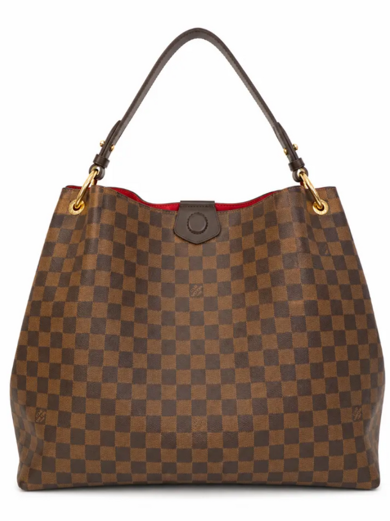Louis Vuitton Logo Damier Ebene Hobo Graceful Handbag Brown