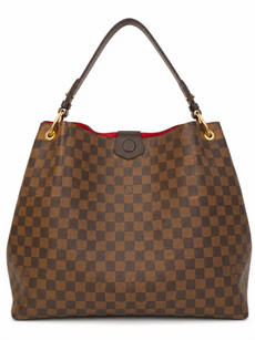 Louis Vuitton Logo Damier Ebene Hobo Graceful Handbag Brown