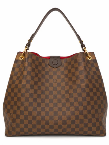 Louis Vuitton Logo Damier Ebene Hobo Graceful Handbag Brown