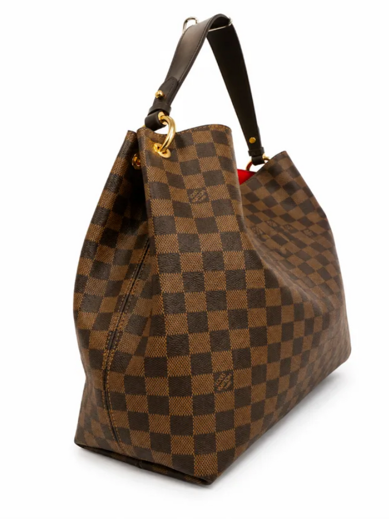 Louis Vuitton Logo Damier Ebene Hobo Graceful Handbag Brown