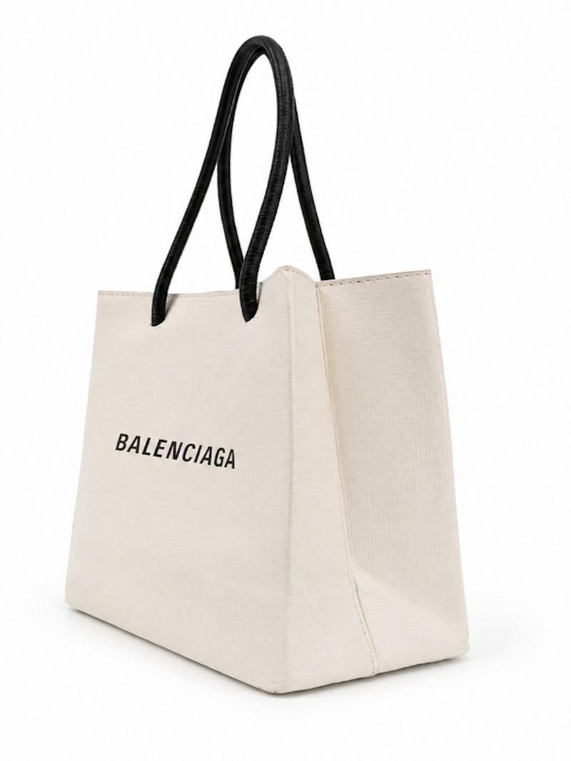 Balenciaga Logo Leather Mini Shopper Messenger Bag White Black