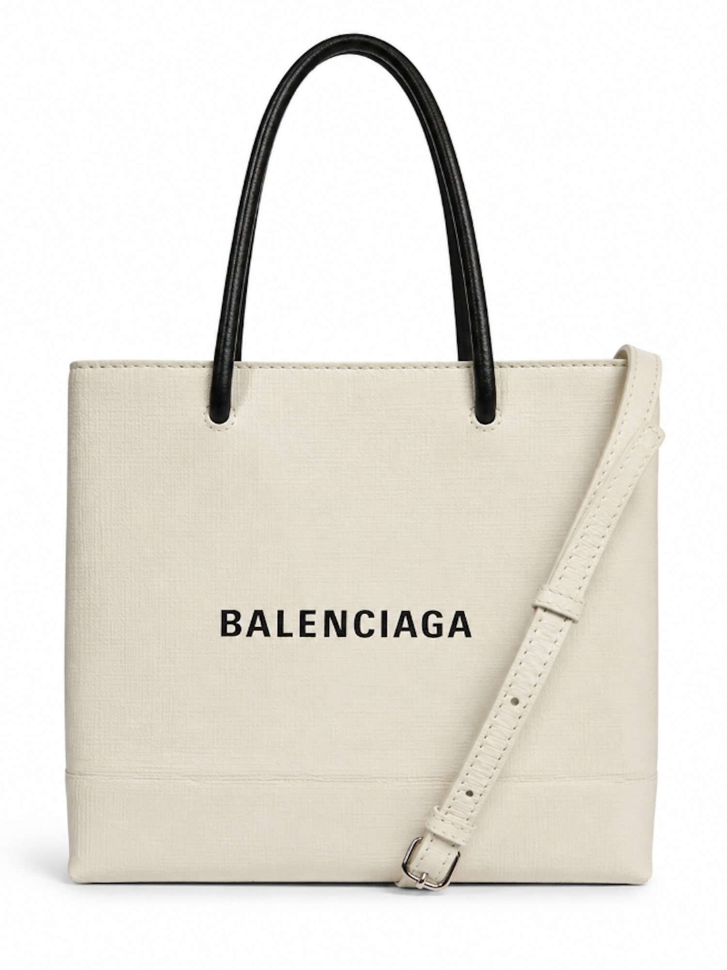 Balenciaga Logo Leather Mini Shopper Messenger Bag White Black