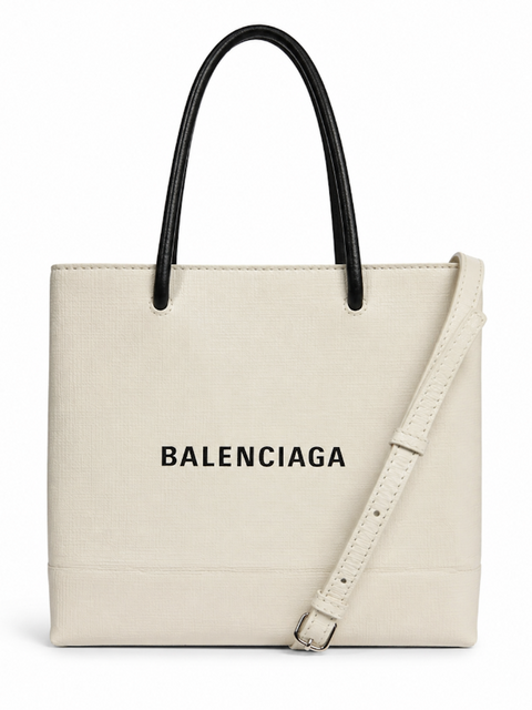 Balenciaga Logo Leather Mini Shopper Messenger Bag White Black