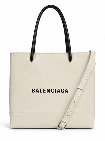 Balenciaga Logo Leather Mini Shopper Messenger Bag White Black