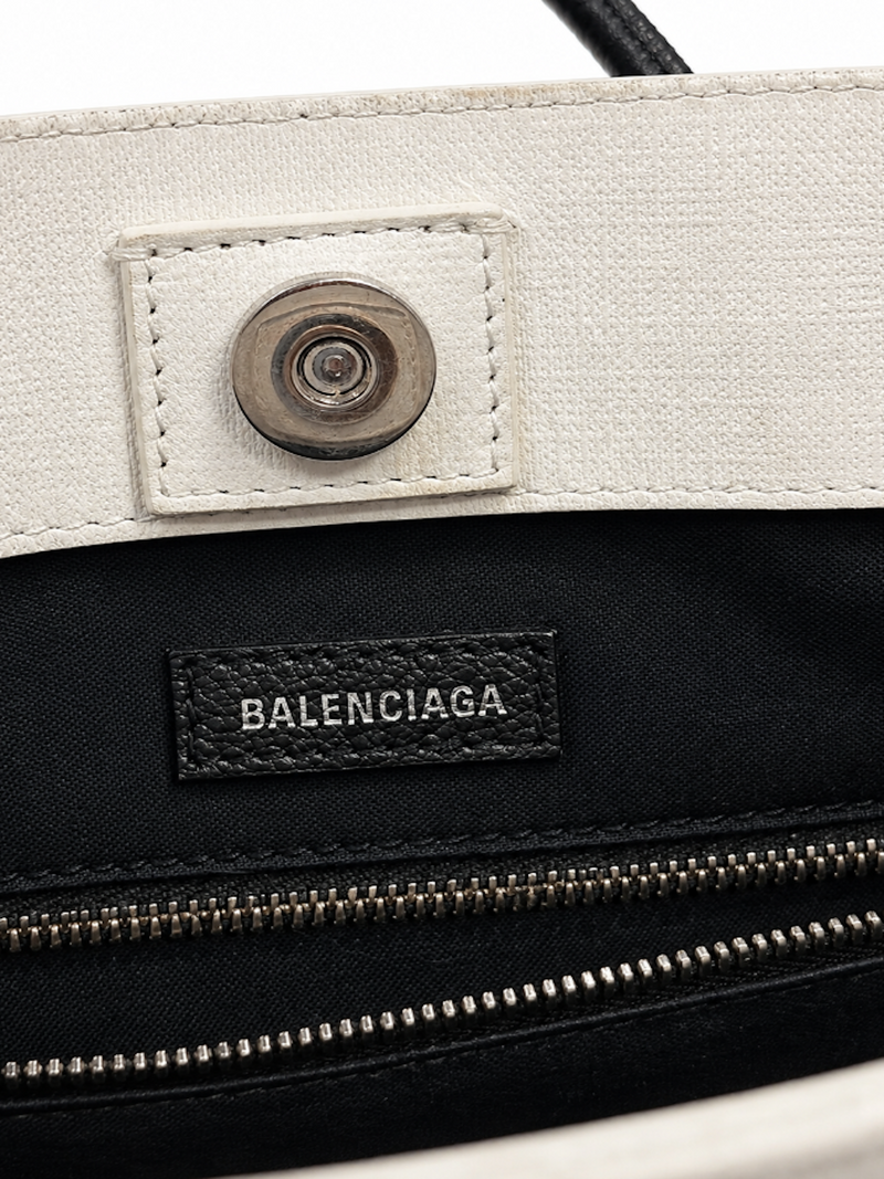 Balenciaga Logo Leather Mini Shopper Messenger Bag White Black
