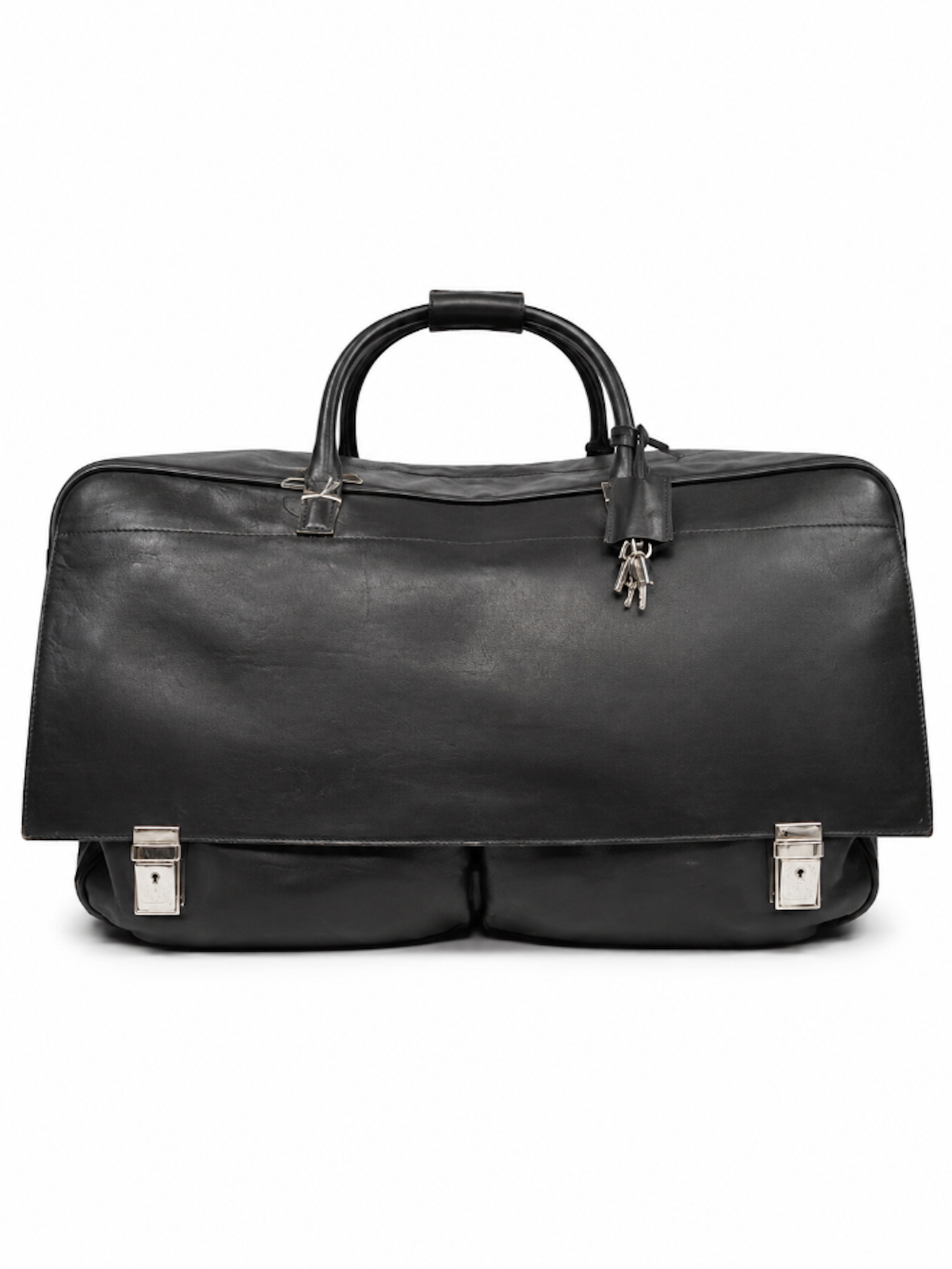 Gucci Logo Leather Canvas Duffle Keepall Bag Black