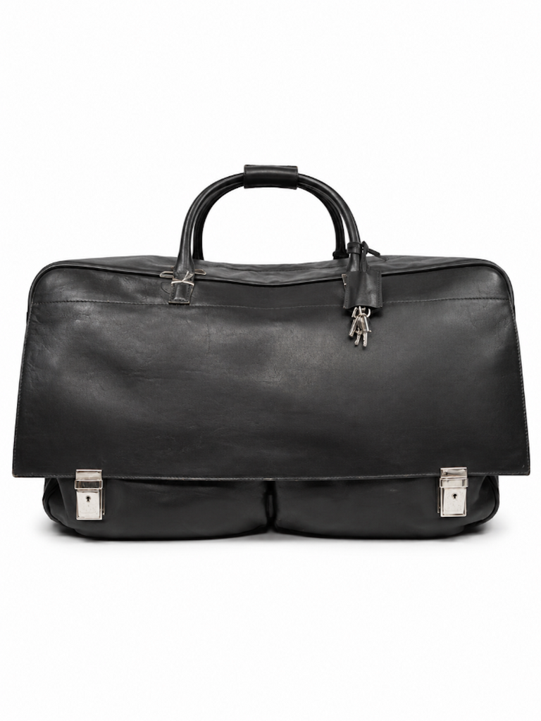 Gucci Logo Leather Canvas Duffle Keepall Bag Black