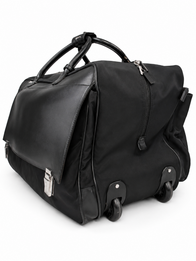 Gucci Logo Leather Canvas Duffle Keepall Bag Black