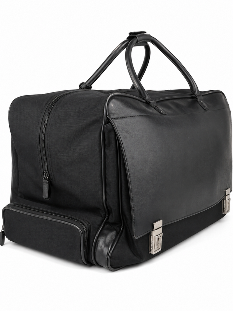 Gucci Logo Leather Canvas Duffle Keepall Bag Black