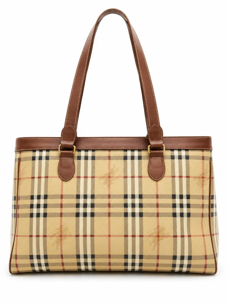 Burberry Haymarket Check Tote Bag Beige Brown