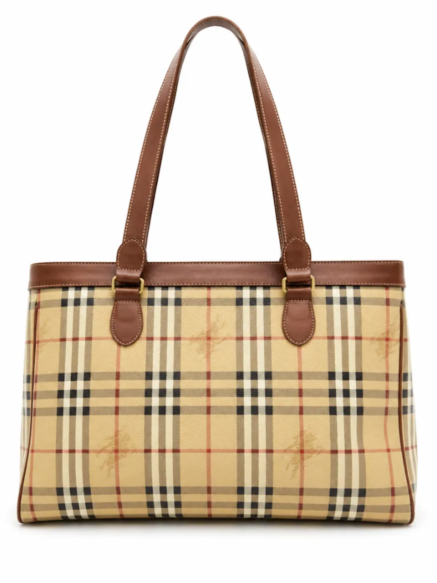 Burberry Haymarket Check Tote Bag Beige Brown