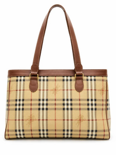 Burberry Haymarket Check Tote Bag Beige Brown