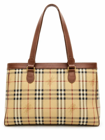 Burberry Haymarket Check Tote Bag Beige Brown