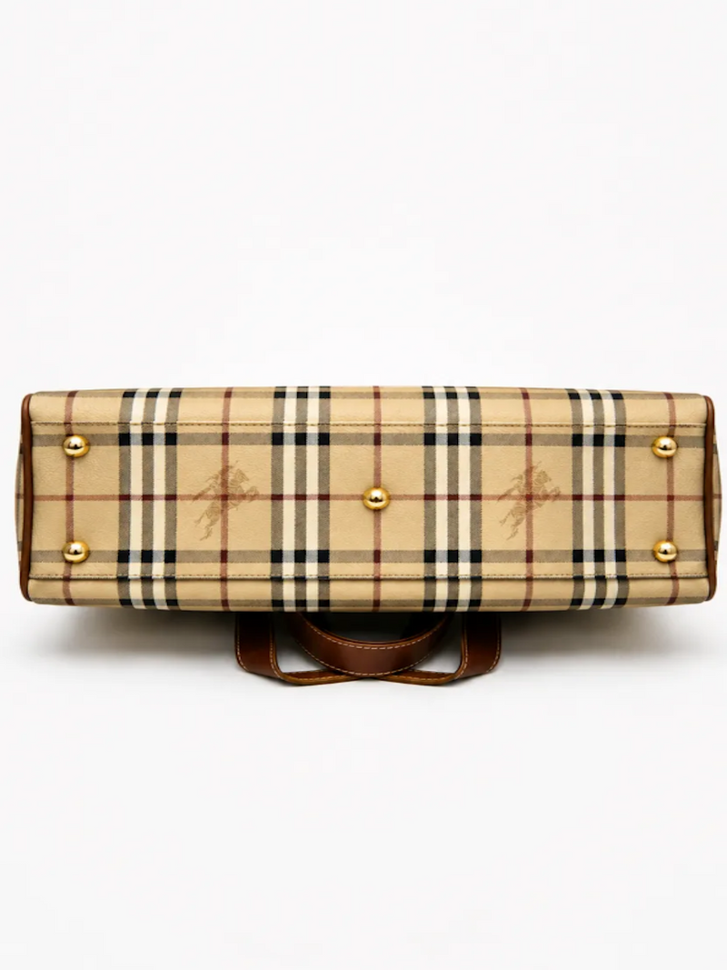 Burberry Haymarket Check Tote Bag Beige Brown