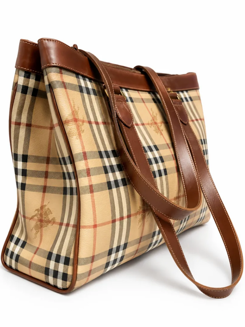 Burberry Haymarket Check Tote Bag Beige Brown