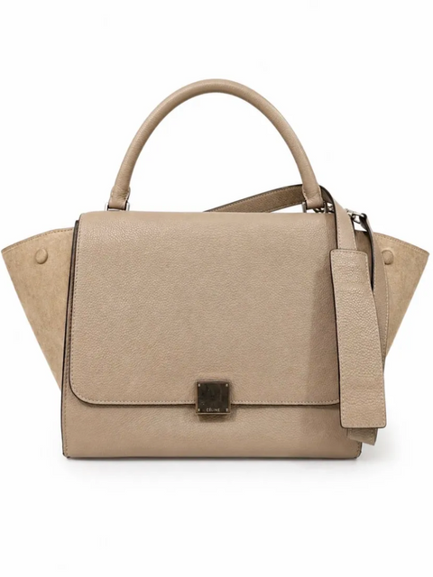 Celine Logo Leather Trapeze Bag Taupe