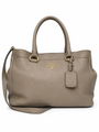 Prada Logo Vitello Daino Pebbled Leather Tote Bag Taupe