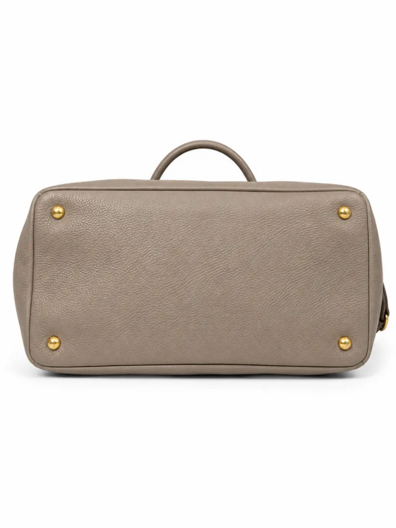 Prada Logo Vitello Daino Pebbled Leather Tote Bag Taupe