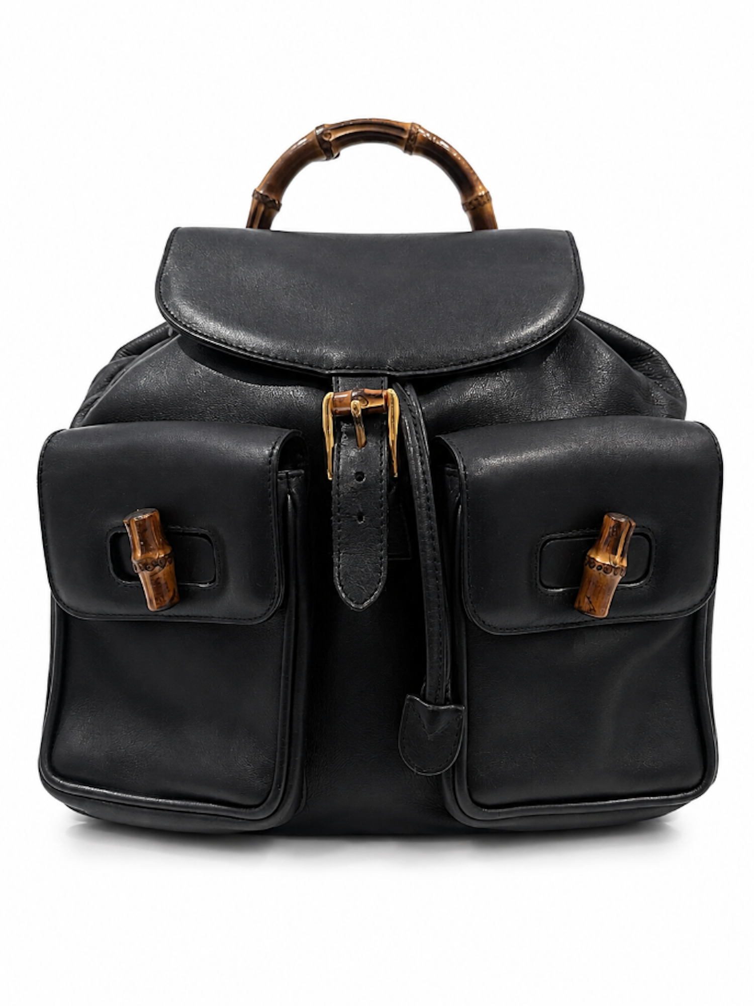 Gucci Vintage Leather Bamboo Backpack Black