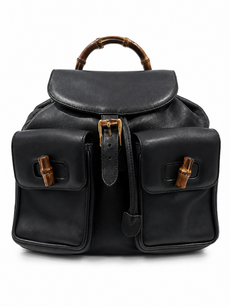Gucci Vintage Leather Bamboo Backpack Black