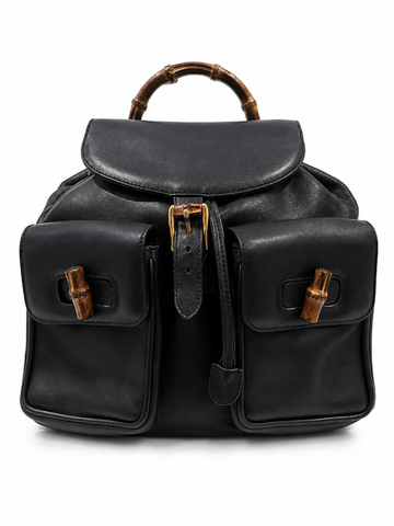 Gucci Vintage Leather Bamboo Backpack Black