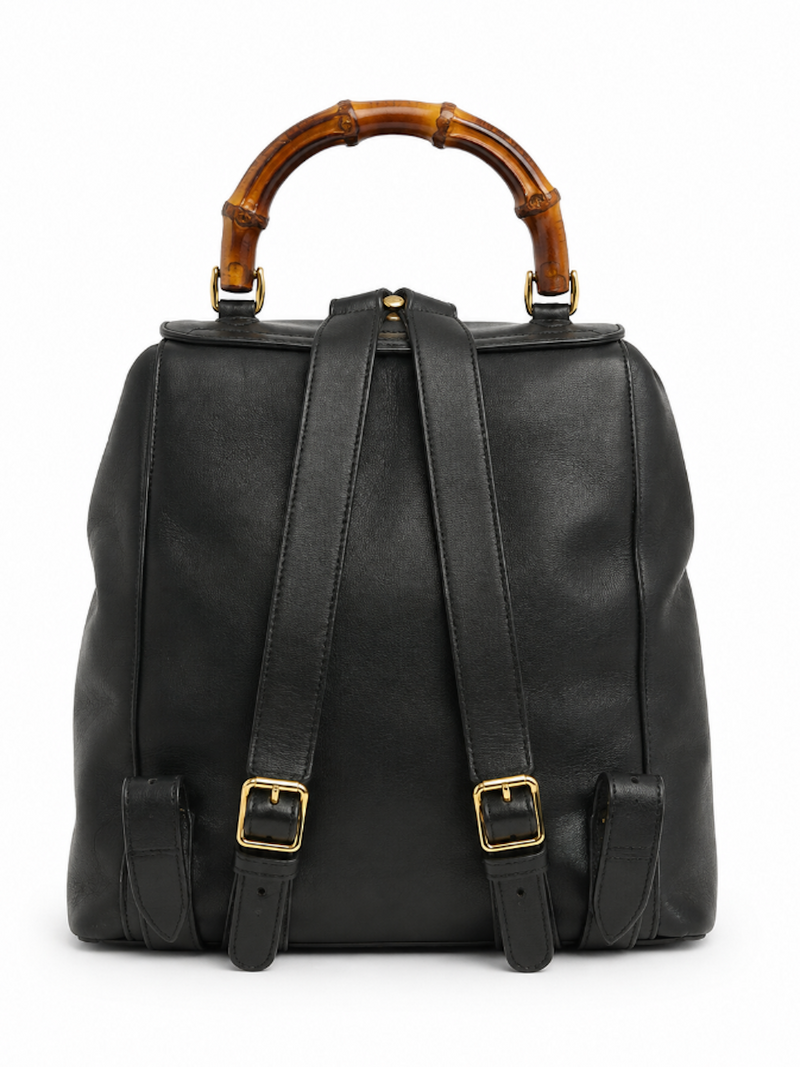 Gucci Vintage Leather Bamboo Backpack Black