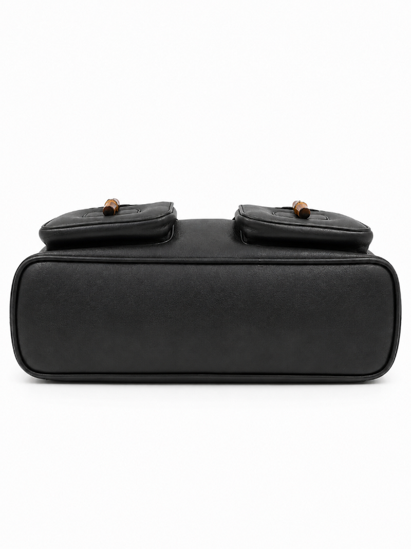 Gucci Vintage Leather Bamboo Backpack Black