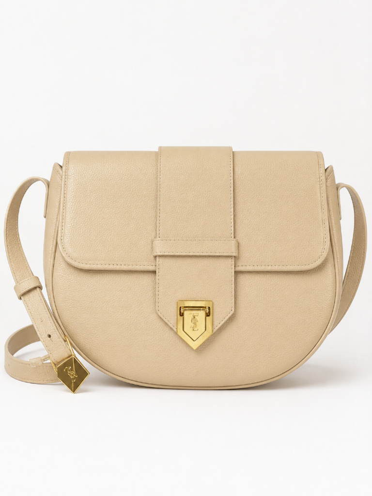 Yves Saint Laurent Vintage Logo Leather Messenger Bag Cream